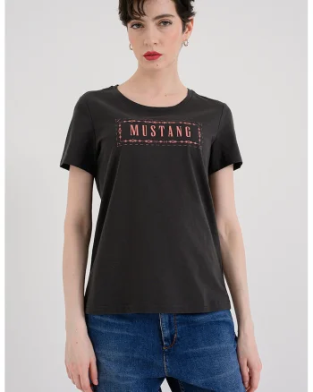 Tricou din bumbac cu imprimeu logo Alma, Gri antracit/Rosu capsuna