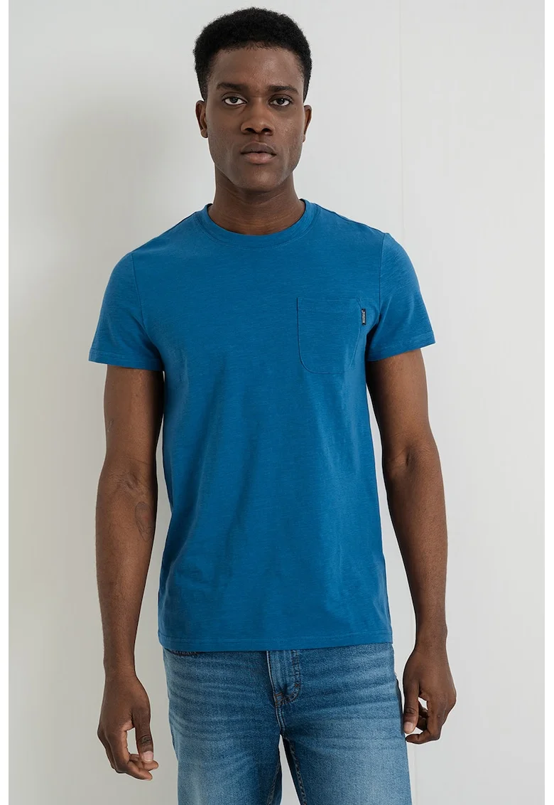 Tricou din bumbac cu buzunar pe piept Allen, Albastru