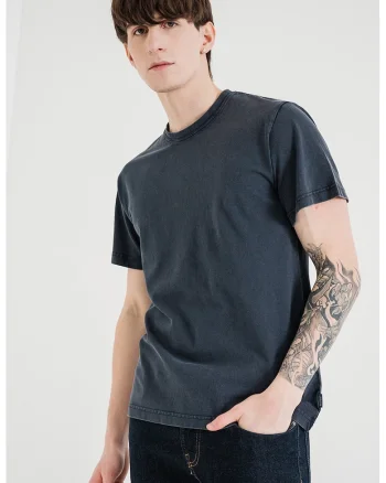 Tricou uni cu decolteu la baza gatului, Albastru inchis melange