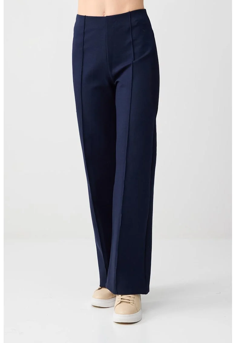 Pantaloni cu croiala ampla si talie inalta, Bleumarin