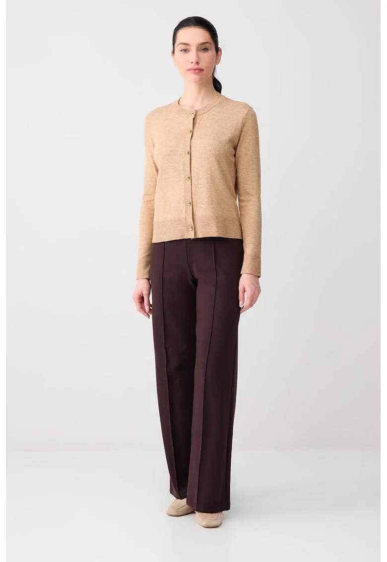 Pantaloni cu croiala ampla si talie inalta, Maro cognac