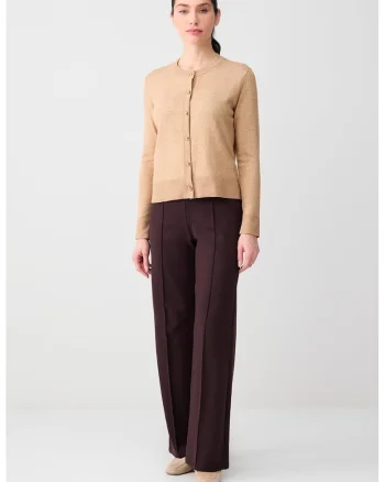 Pantaloni cu croiala ampla si talie inalta, Maro cognac
