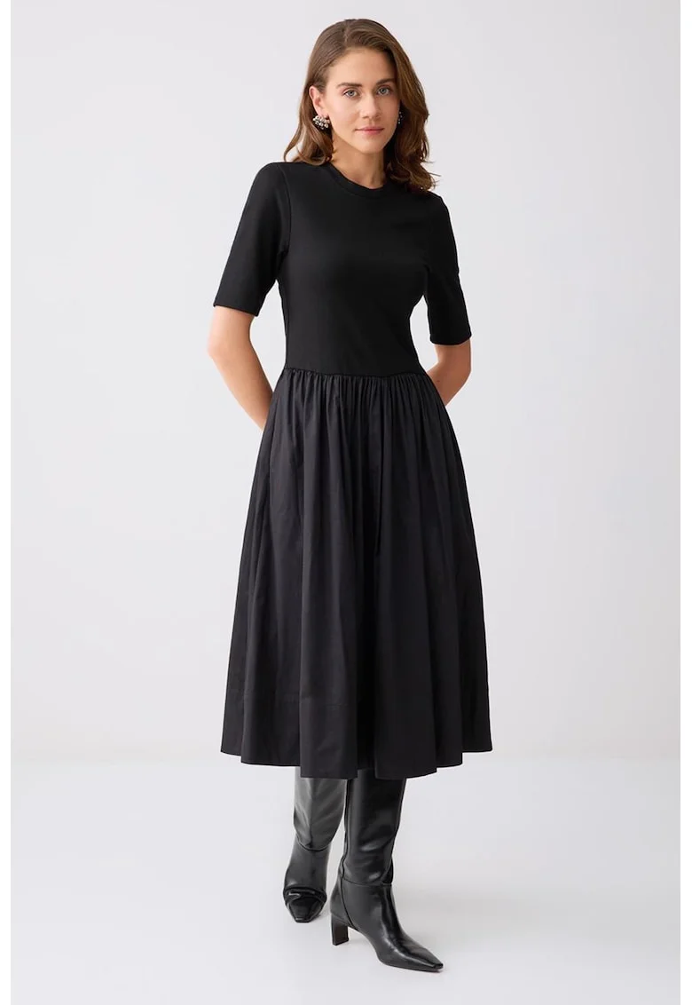 Rochie midi cu aspect 2-in-1, Negru