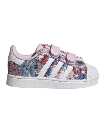 Pantofi sport de piele cu model si velcro, Rosu/Roz pastel/Alb optic