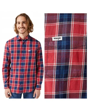 Camasa Barbati,  One Pocket Shirt, Regular Fit, Design Clasic, Maneci Lungi, Cu Guler, Cu Nasturi, Bumbac, S INTL, Rosu