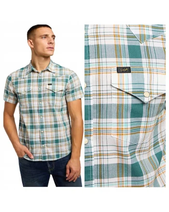 Camasa Barbati,  SS Western Shirt, Regular Fit, Design Clasic, Maneci Scurti, Cu Guler, Cu Nasturi, Bumbac, S INTL, Multicolor