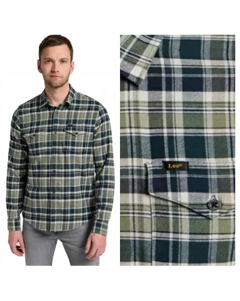 Camasa Barbati,  Regular Shirt, Regular Fit, Design Clasic, Maneci Lungi, Cu Guler, Cu Nasturi, Bumbac, Verde