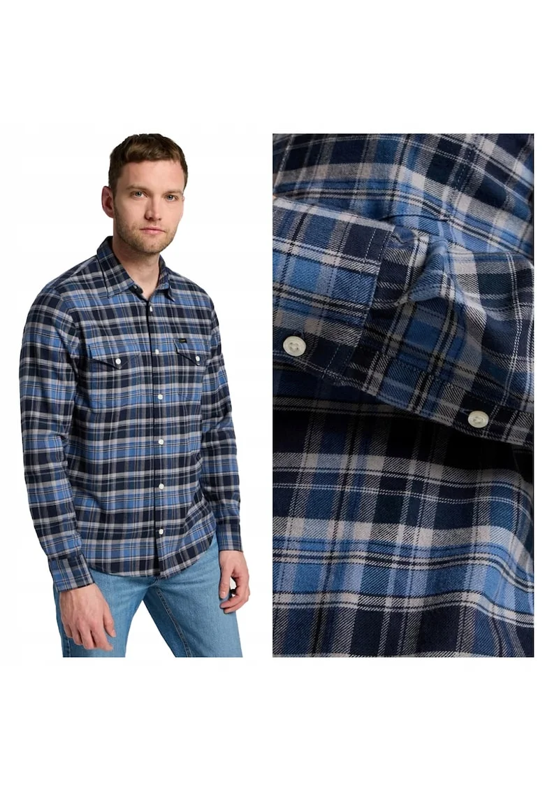 Camasa Barbati,  Regular Shirt, Regular Fit, Design Clasic, Maneci Lungi, Cu Guler, Cu Nasturi, Bumbac, Albastru