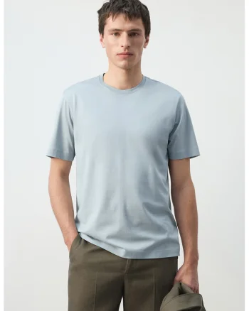 Tricou din bumbac cu decolteu la baza gatului, Albastru deschis