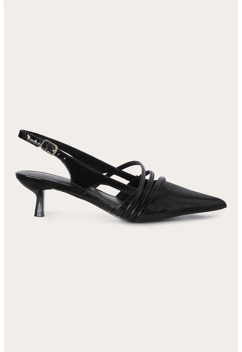 Pantofi slingback de piele lacuita cu toc kitten, Negru
