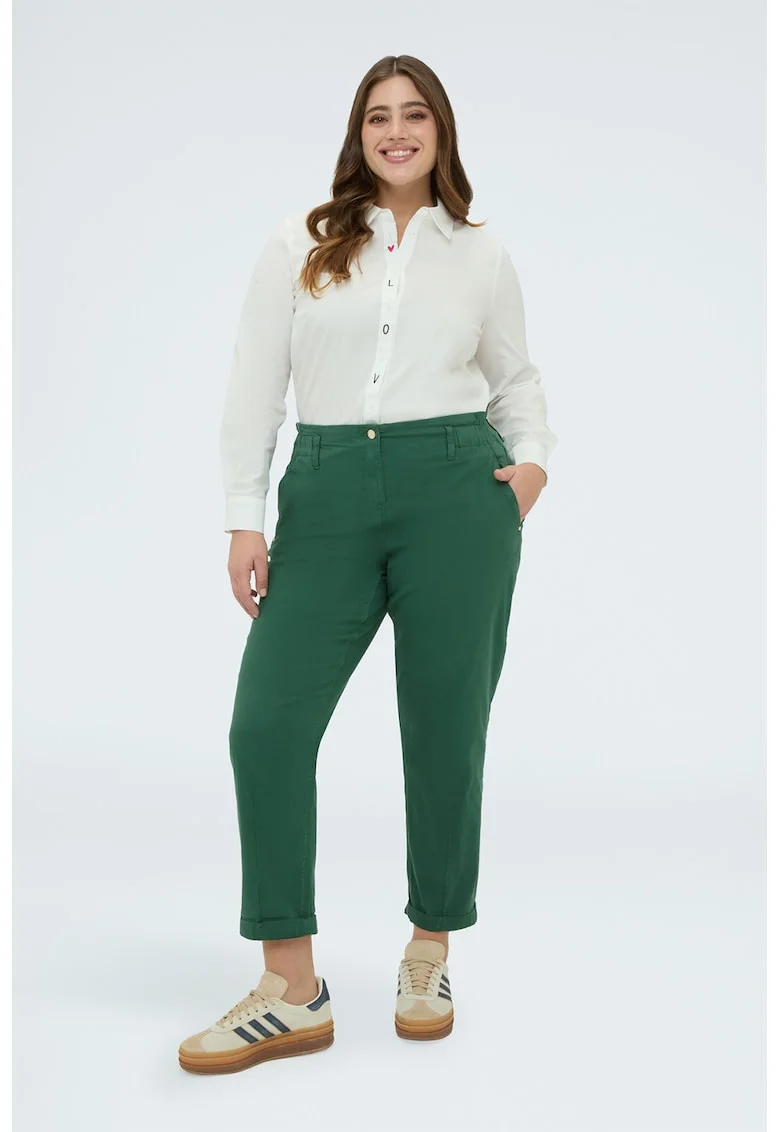 Pantaloni crop cu talie elastica, Verde aquamarin