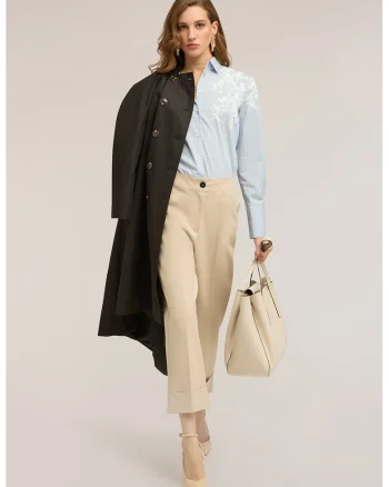 Pantaloni crop drepti, Bej