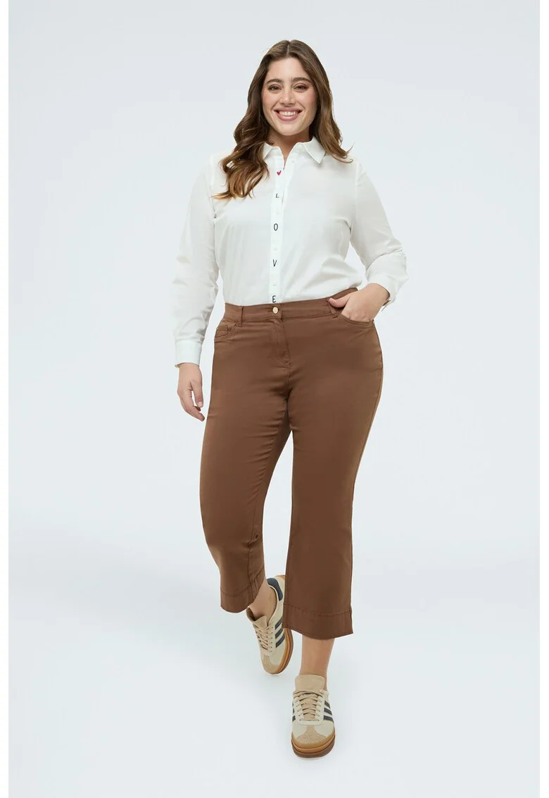 Pantaloni kick-flare cu model cu 5 buzunare, Caramel