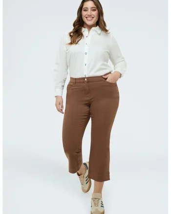Pantaloni kick-flare cu model cu 5 buzunare, Caramel
