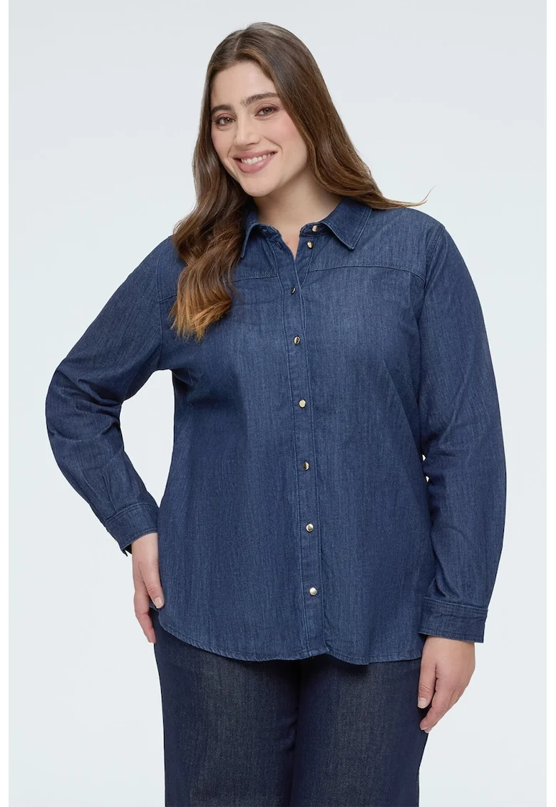 Camasa din denim cu funda din panglici, Albastru inchis