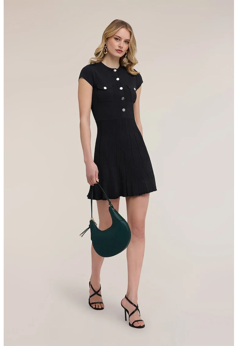 Rochie mini cu maneci scurte, Alb/Negru
