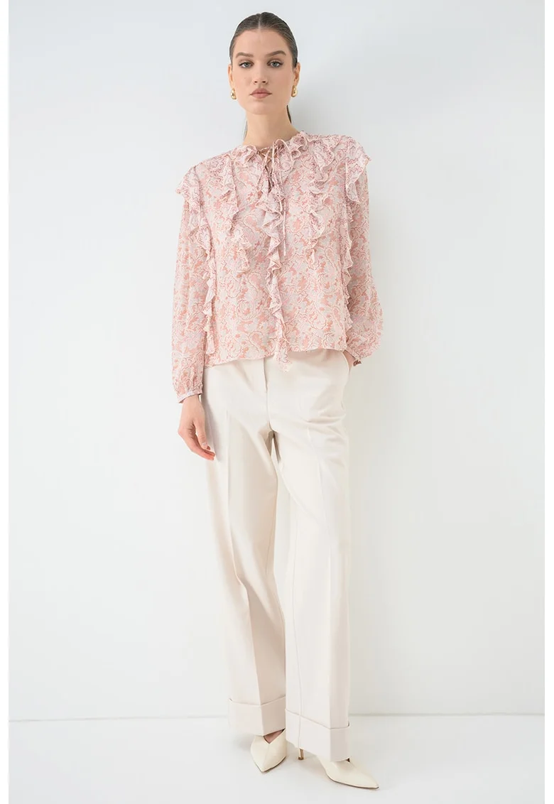Bluza lejera cu volane, Rosu stins/Bej deschis