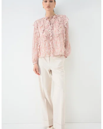 Bluza lejera cu volane, Rosu stins/Bej deschis