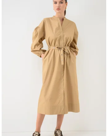 Rochie midi cu maneci bufante, Maro nisip
