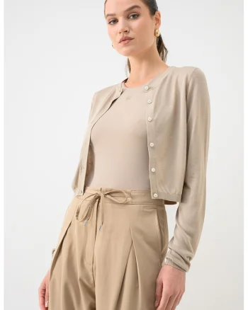 Cardigan crop din amestec de matase, Bej