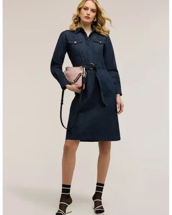 Rochie-camasa din denim cu cordon asortat, Albastru ultramarin