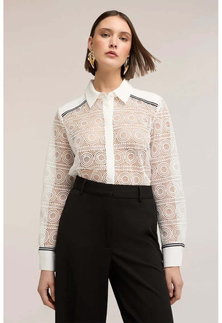 Bluza cu design cu decupaje, Alb/Negru