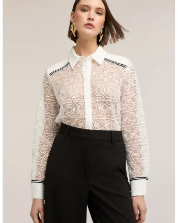 Bluza cu design cu decupaje, Alb/Negru