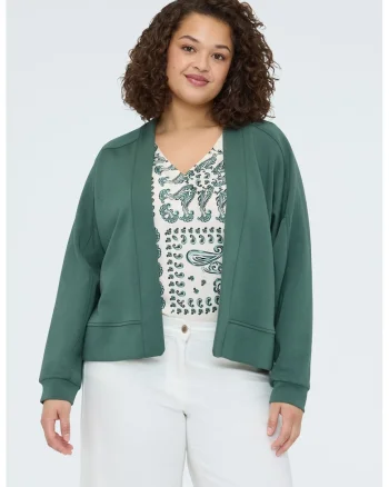 Cardigan din amestec de modal, fara inchidere, Verde aquamarin
