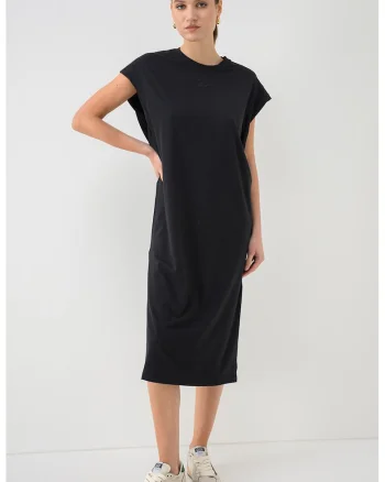 Rochie din amestec de modal cu slituri laterale Edress, Negru
