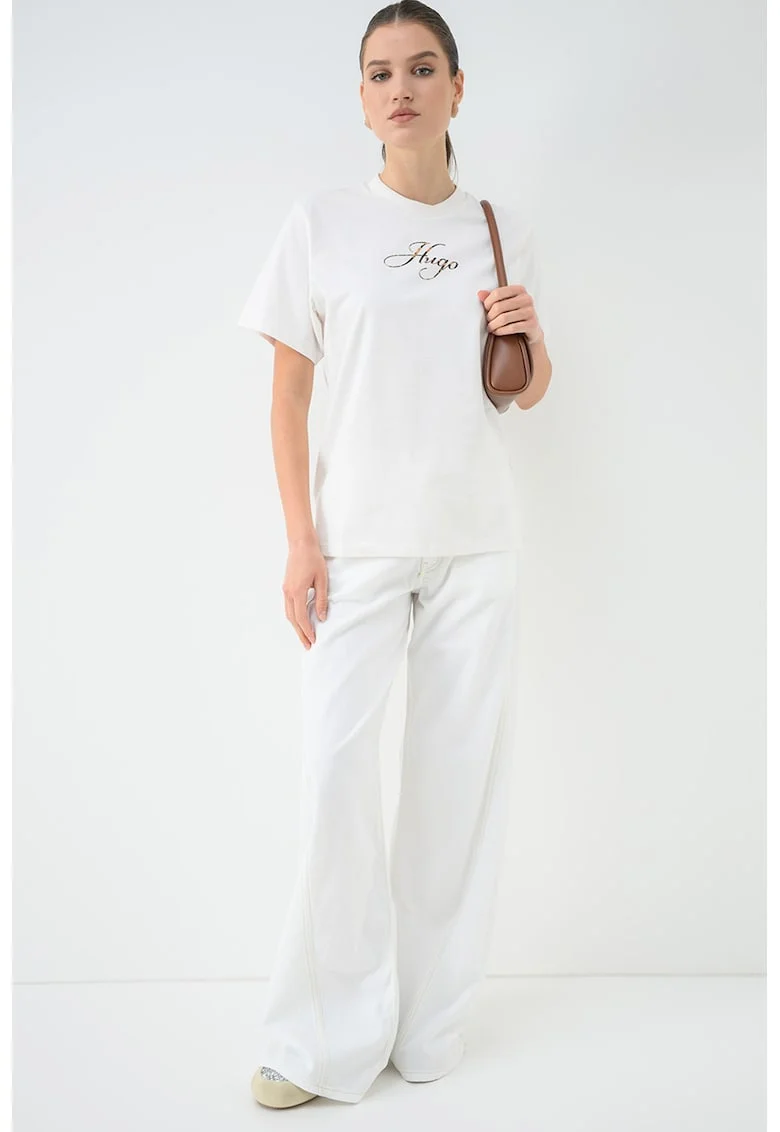 Tricou de bumbac cu logo, Alb murdar