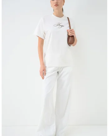 Tricou de bumbac cu logo, Alb murdar