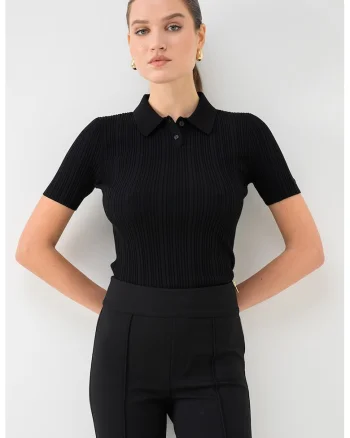 Bluza slim fit polo, Negru