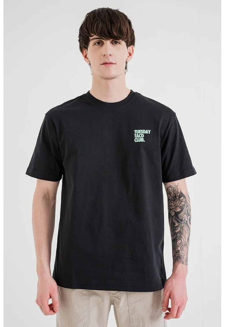 Tricou din bumbac organic cu imprimeu grafic, Verde/Negru