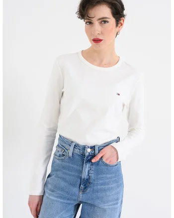 Bluza slim fit cu logo discret, Alb