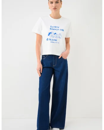Tricou de bumbac organic cu imprimeu, Alb/Albastru inchis