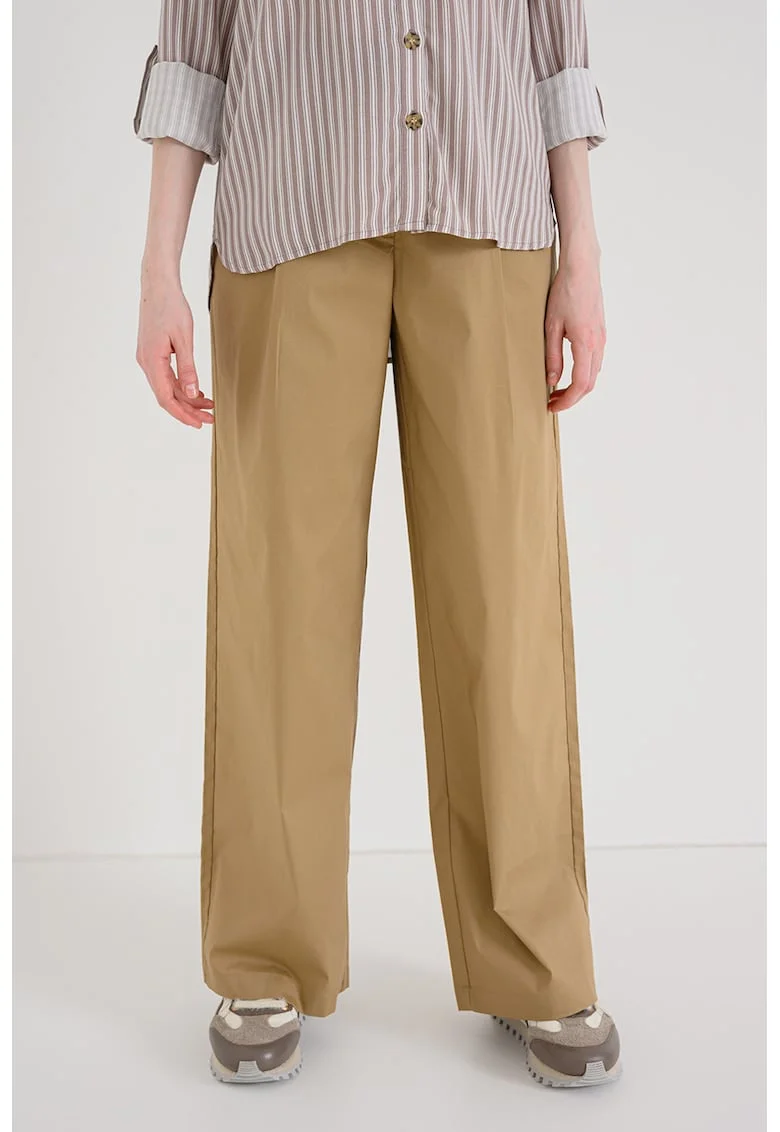 Pantaloni cu talie inalta si croiala ampla, Caramel