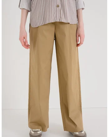 Pantaloni cu talie inalta si croiala ampla, Caramel