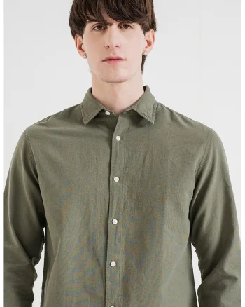 Camasa regular-fit din amestec de in, Verde inchis