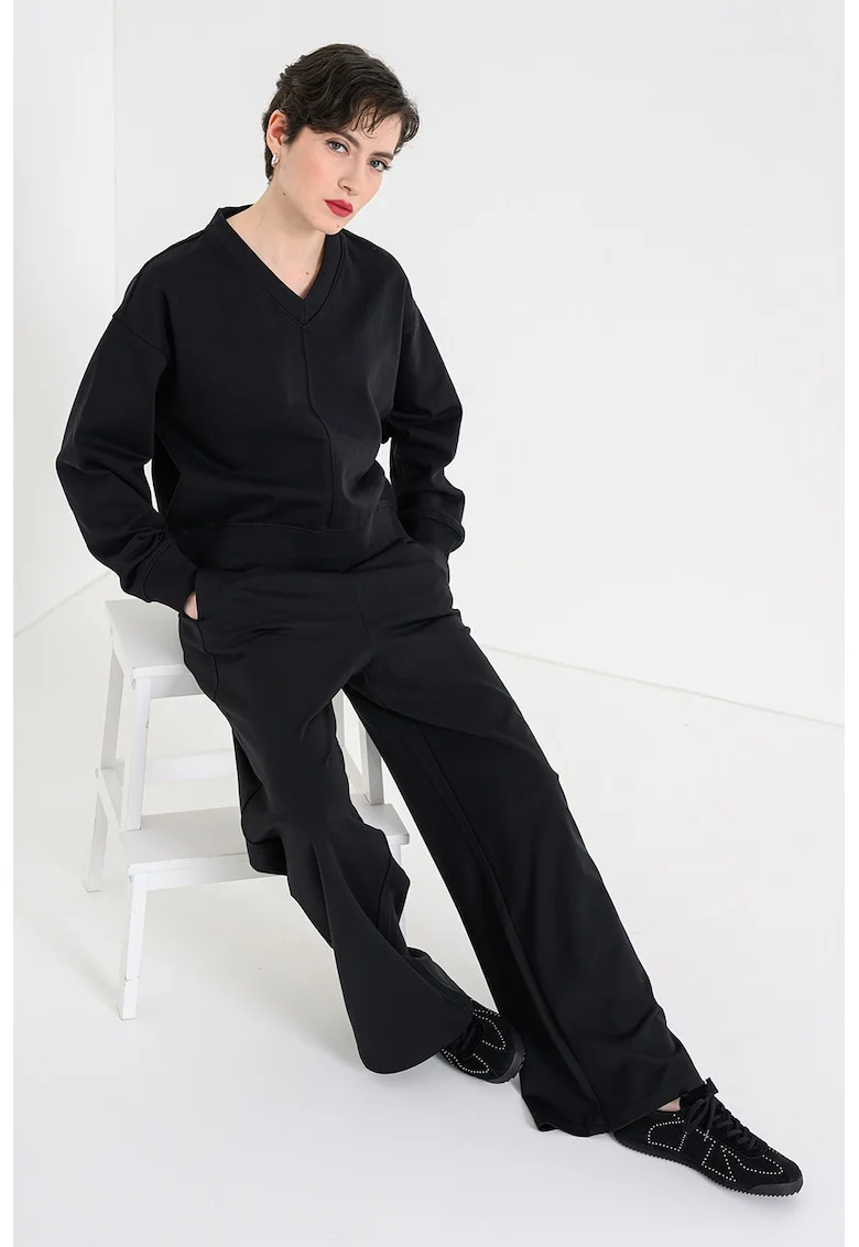Bluza de trening cu decolteu in V, Negru