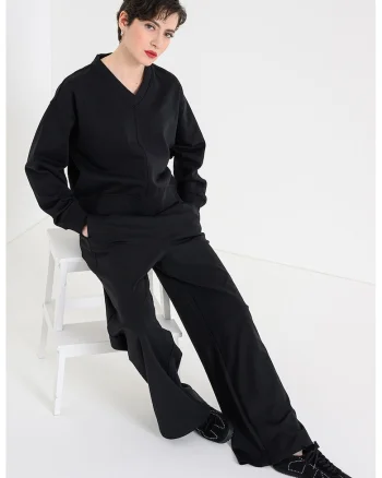 Bluza de trening cu decolteu in V, Negru