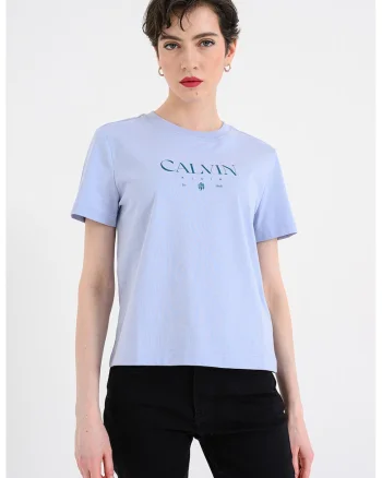 Tricou de bumbac cu imprimeu logo, Albastru lavanda
