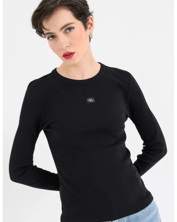 Bluza slim fit cu striatii si aplicatie logo discreta, Negru