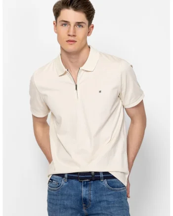 Tricou din bumbac cu guler polo Dellis, Bej deschis