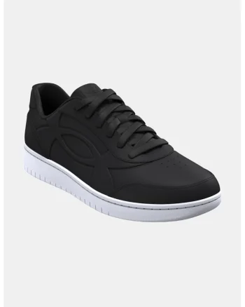 Pantofi sport de piele si piele ecologica cu logo in relief, Negru