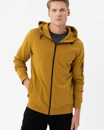 Hanorac cu gluga din bumbac, cu fermoar, buzunare, buzunar de umar, uni, Regular Fit,  B-Piter, galben, Galben