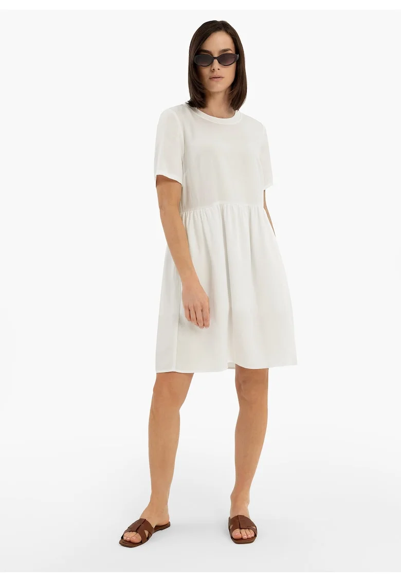 Rochie midi cu croiala dreapta, maneci scurti, buzunare,  G-Awita, alb, Alb
