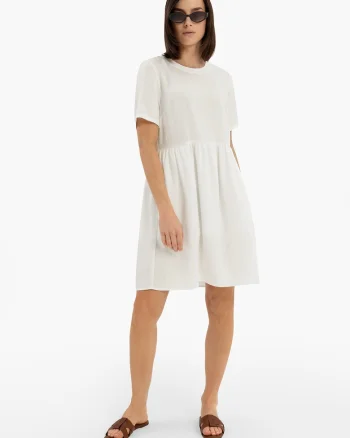 Rochie midi cu croiala dreapta, maneci scurti, buzunare,  G-Awita, alb, Alb