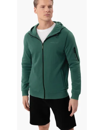 Hanorac cu gluga din bumbac, cu fermoar, buzunare, buzunar de umar, uni, Regular Fit,  B-Piter, verde, Verde