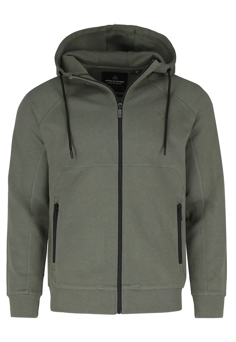 Hanorac cu gluga din bumbac, cu fermoar, buzunare, regular fit,  B-Mentis, verde masliniu, Verde masliniu