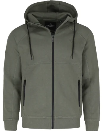 Hanorac cu gluga din bumbac, cu fermoar, buzunare, regular fit,  B-Mentis, verde masliniu, Verde masliniu